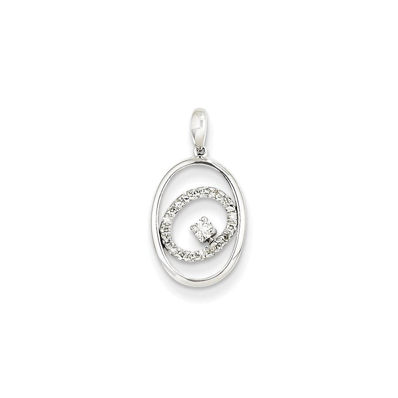 14K Weißgold Diamant-Anhänger, oval