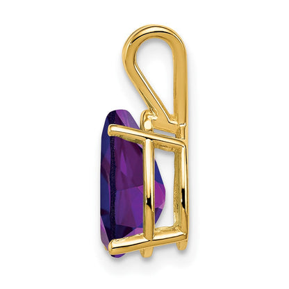 14K Gelbgold 10x7mm Birnenschliff-Amethyst Schachbrettschliff-Anhänger