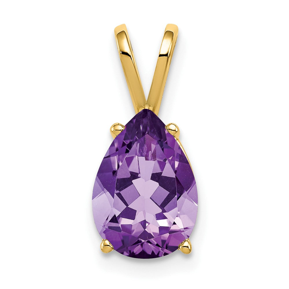 14K Gelbgold 10x7mm Birnenschliff-Amethyst Schachbrettschliff-Anhänger