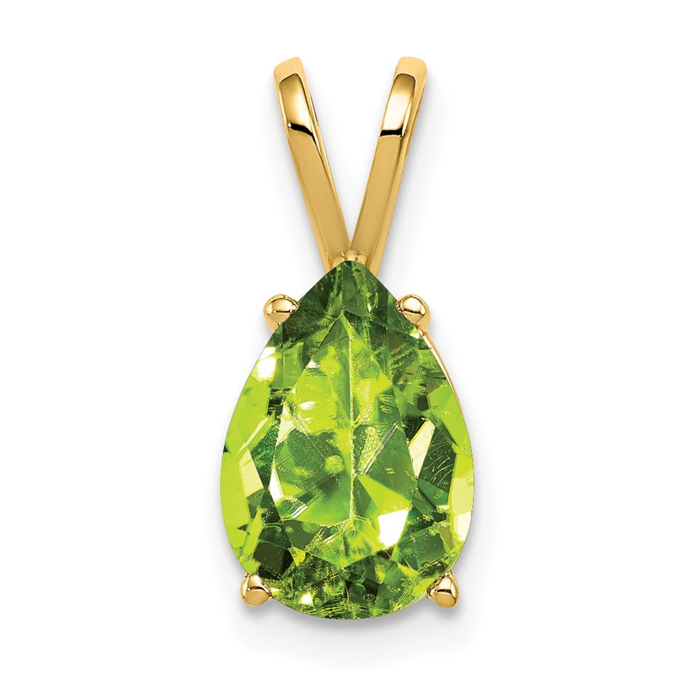 14 Karat Gelbgold Birnenschliff-Peridot-Anhänger, 10x7 mm