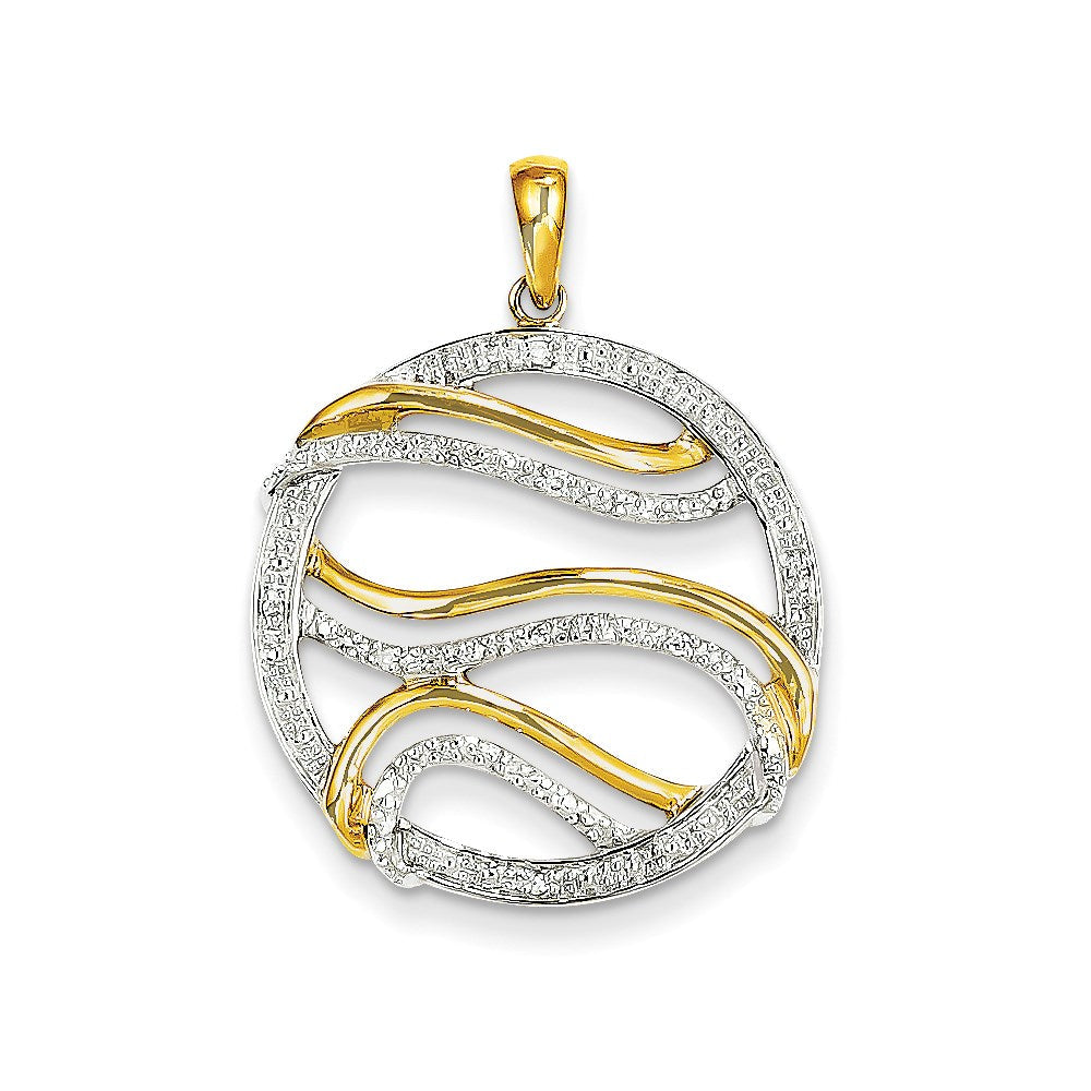 14K Gelbgold Kreis-Wirbel-Anhänger mit echten Diamanten