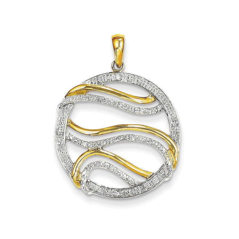 14K Gelbgold Kreis-Wirbel-Anhänger mit echten Diamanten