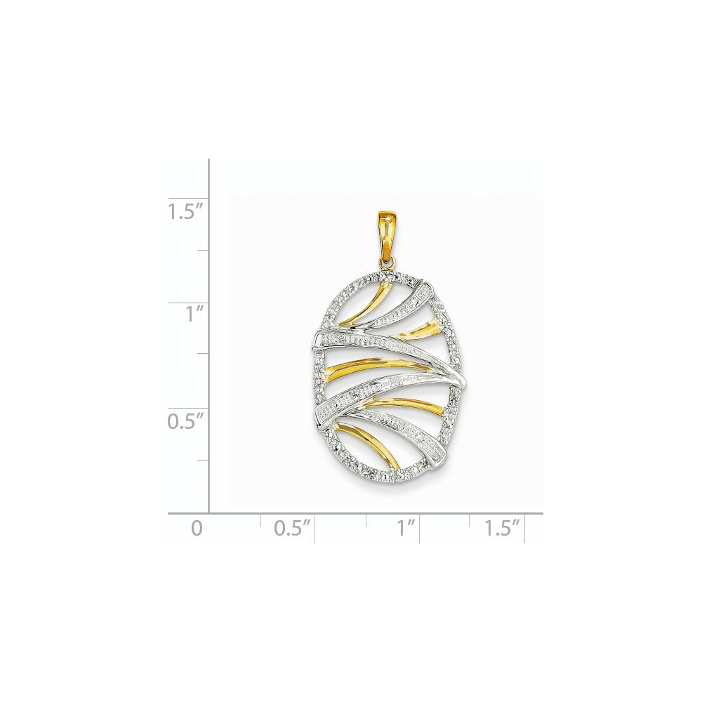 14K Gelbgold Ovaler Wirbel-Anhänger mit echten Diamanten