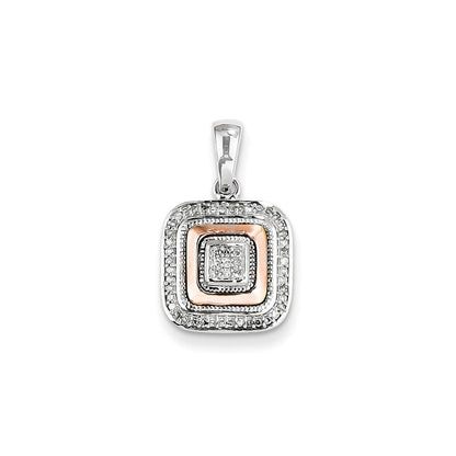 14K Weißgold & Roségold-Rhodiniert Echter Diamant Quadrat-Anhänger