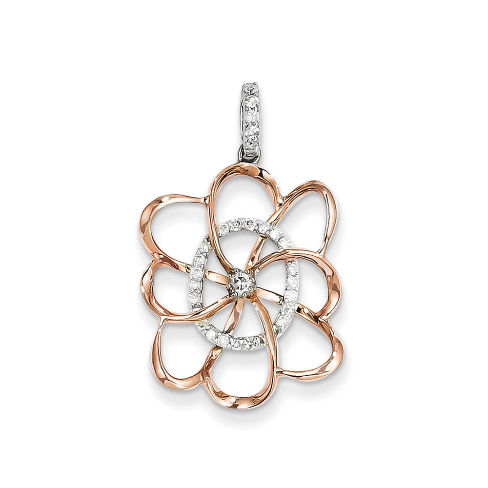 14K Bicolor Gold Blumenanhänger mit echten Diamanten