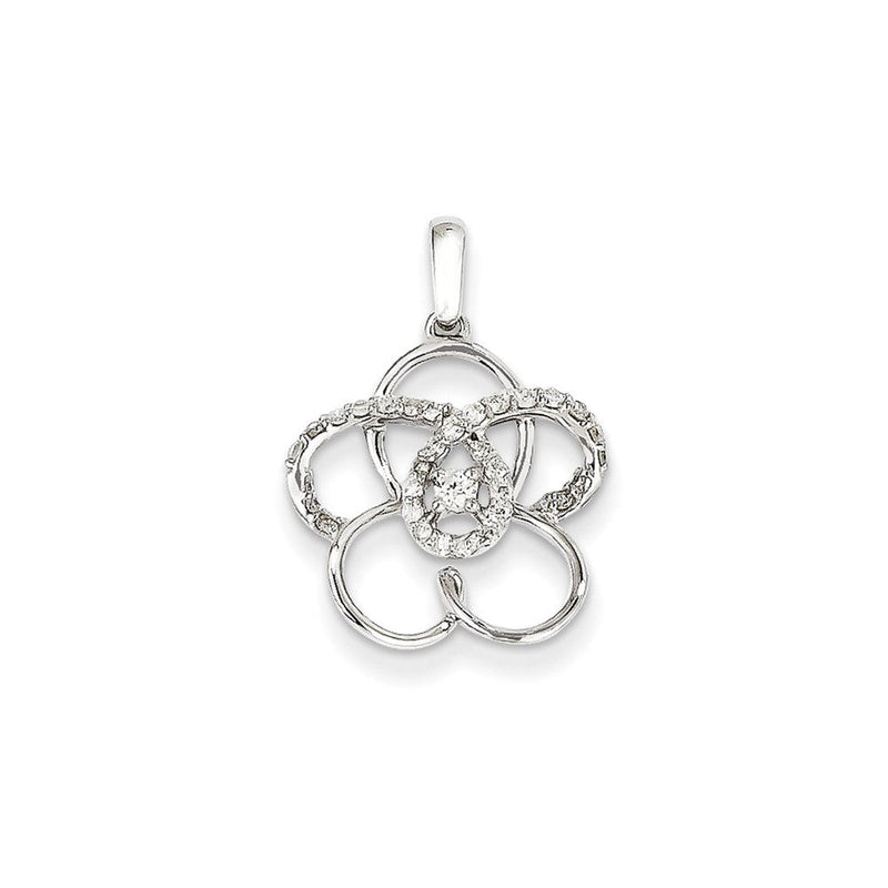 14K Weißgold Echtdiamant-Blumen-Anhänger