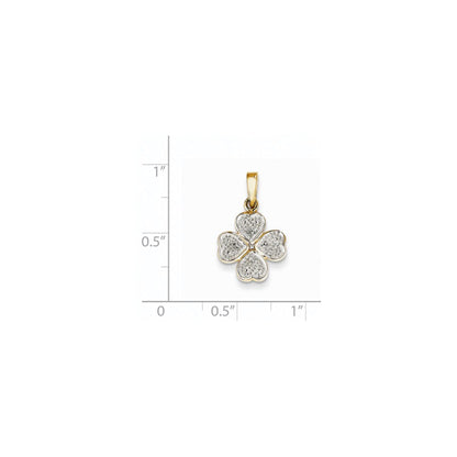 14K Gelbgold Herz-Klee-Anhänger mit echtem Diamant