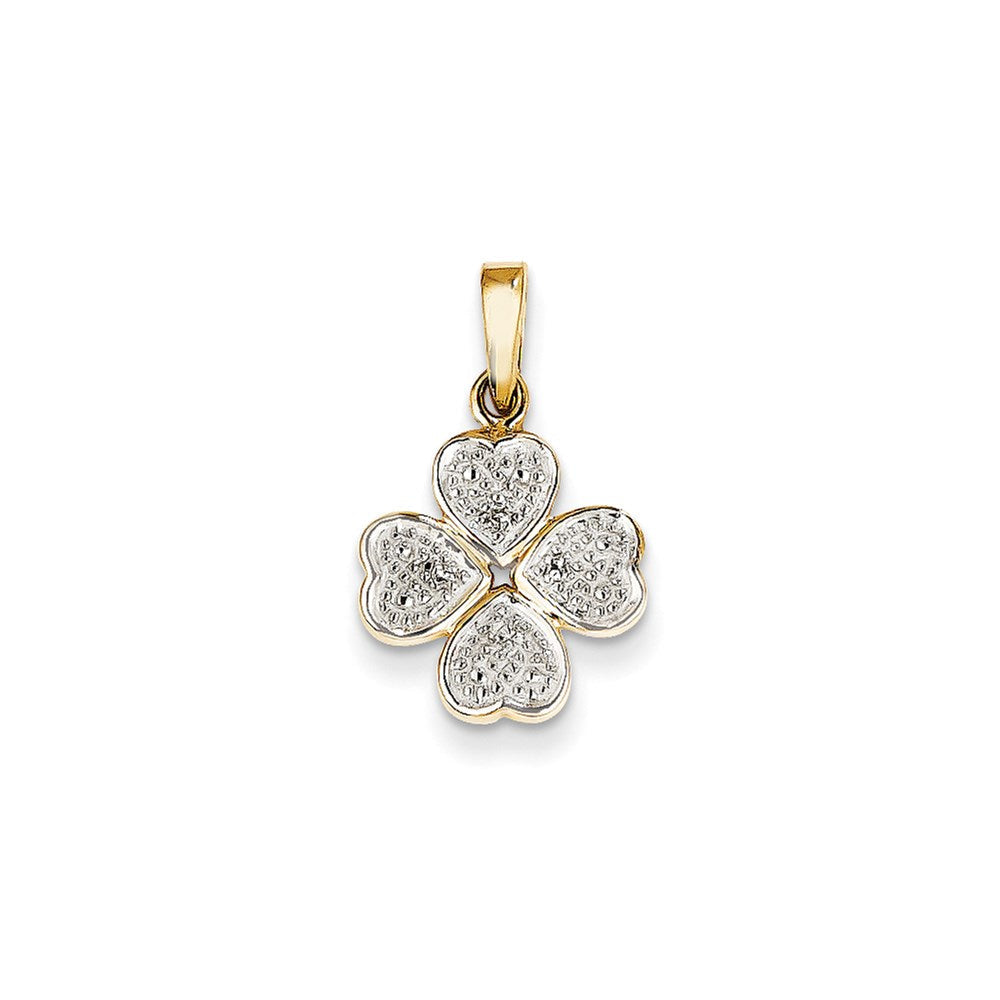 14K Gelbgold Herz-Klee-Anhänger mit echtem Diamant