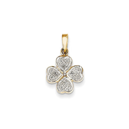14K Gelbgold Herz-Klee-Anhänger mit echtem Diamant