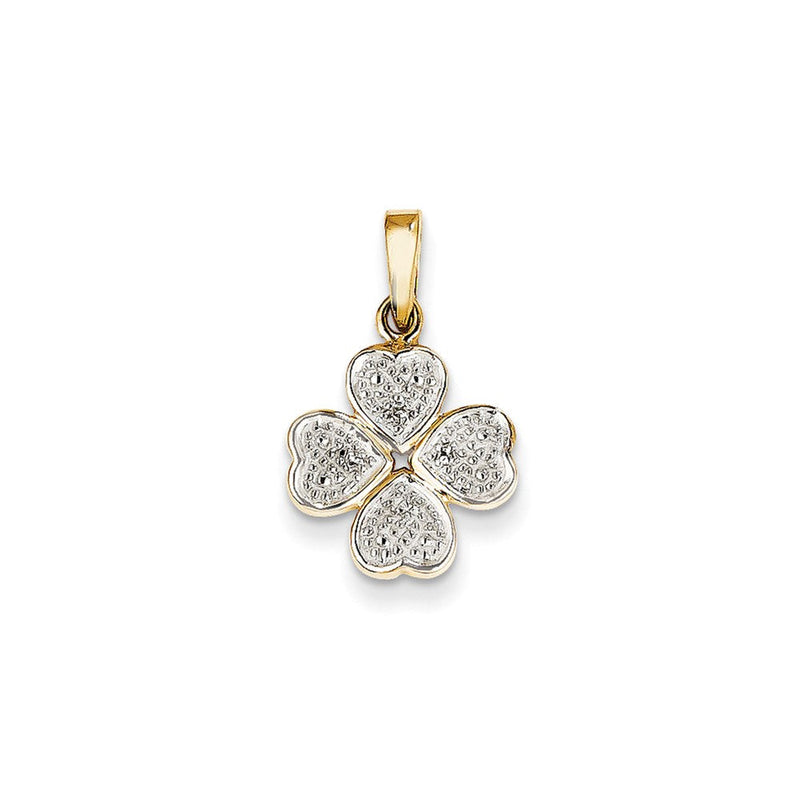 14K Gelbgold Herz-Klee-Anhänger mit echtem Diamant