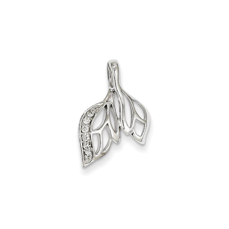 14K Weißgold-Anhänger/-Gleitanhänger mit echten Diamanten, Blattdesign