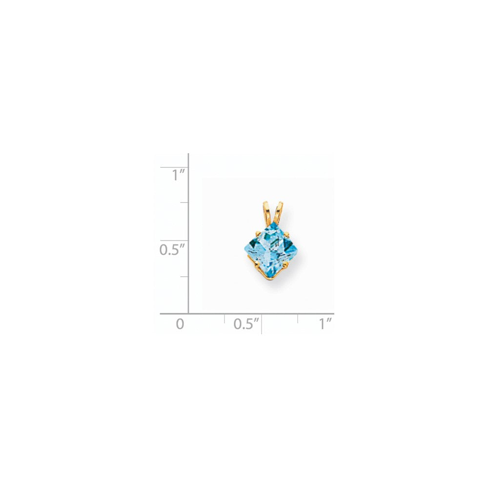 14K Gelbgold Anhänger mit 7 mm Blautopas im Prinzessschliff