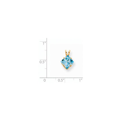 14K Gelbgold Anhänger mit 7 mm Blautopas im Prinzessschliff