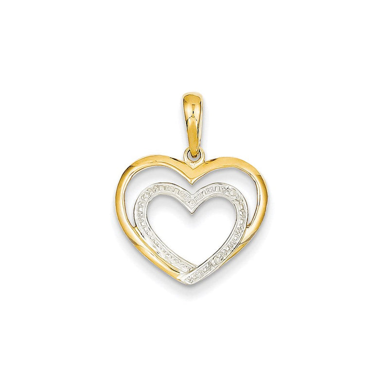 14K Gelbgold Doppel-Herz-Anhänger mit echten Diamanten und Rhodium