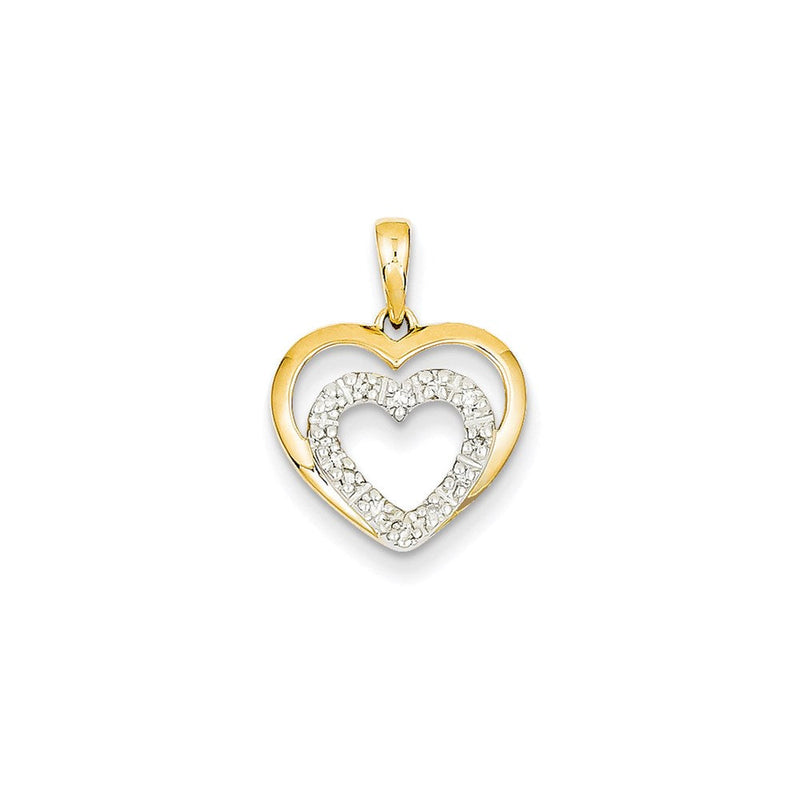 14K Gelbgold Herzanhänger mit echten Diamanten, doppelt