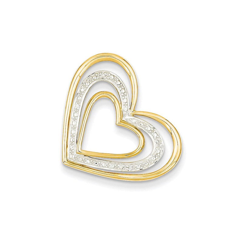 14K Gelbgold Herzanhänger mit echten Diamanten, Rhodium und dreifachem Herz zum Gleiten
