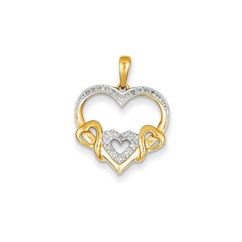 14K Gelbgold Echtdiamant-Doppelherz-Anhänger