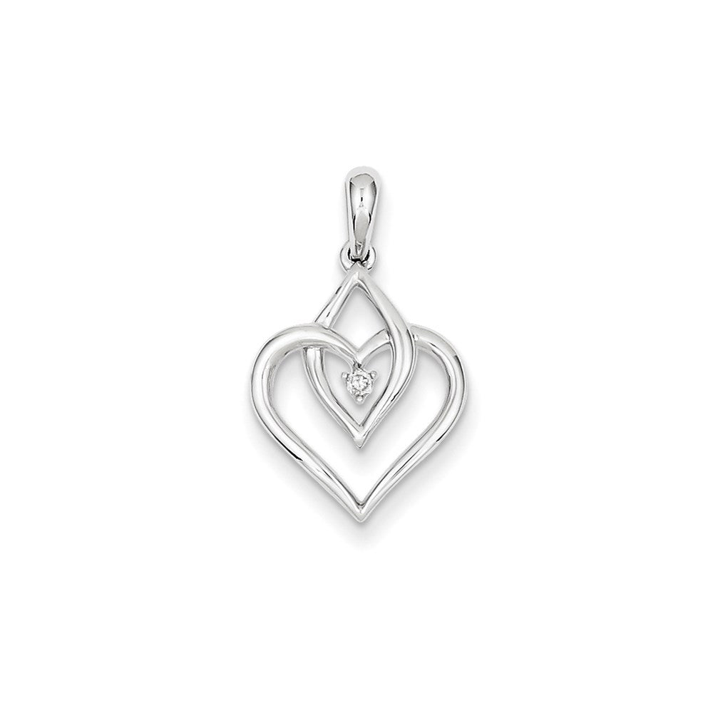 14K Weißgold Herzanhänger mit echtem Diamant