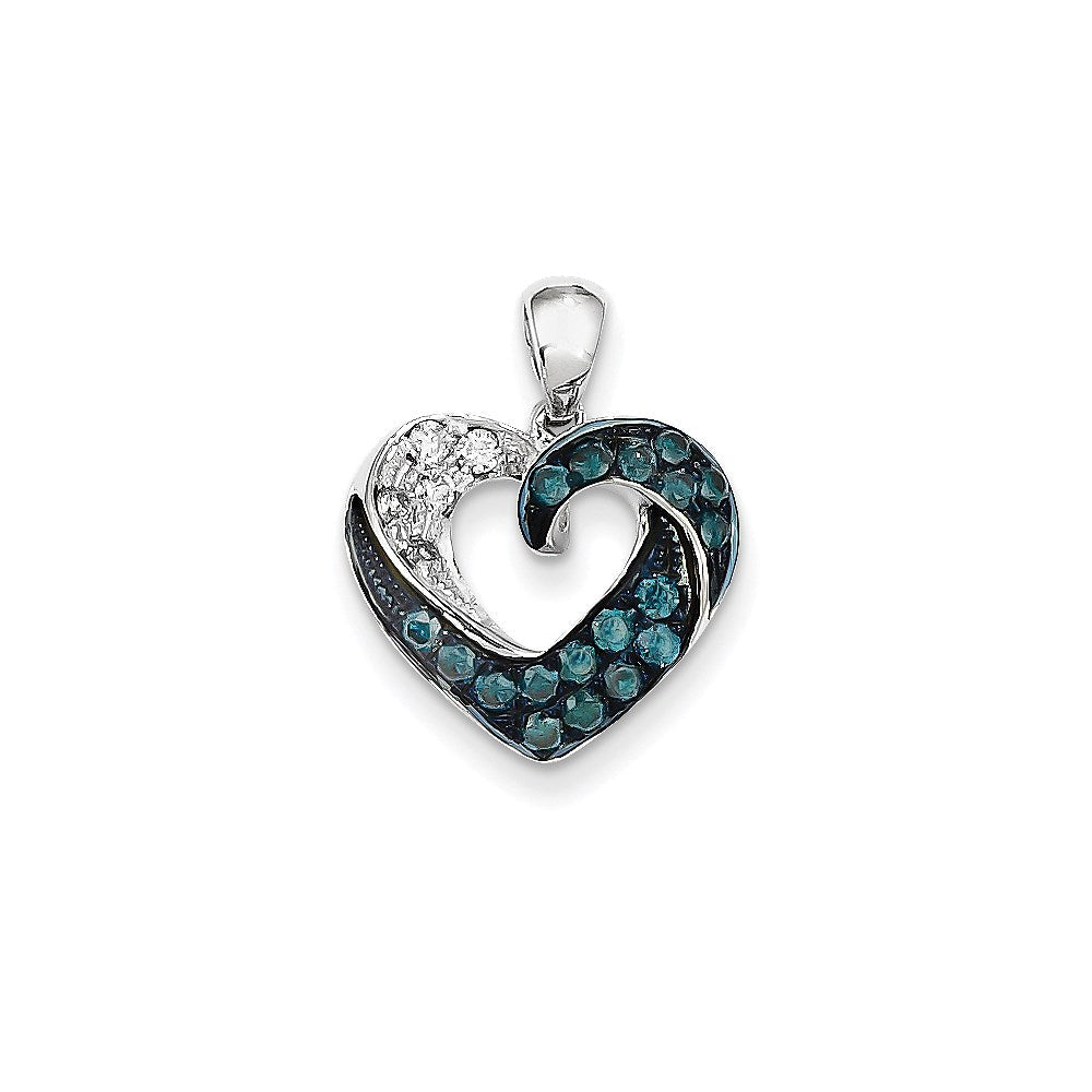 14 Karat Weißgold Anhänger in Herzform mit blauen und weißen Diamanten