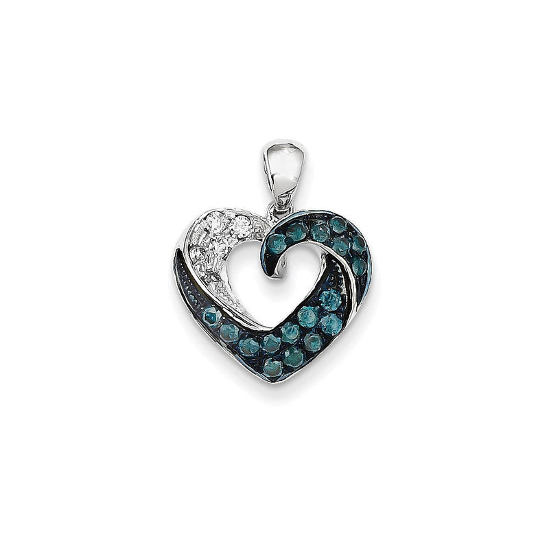 14 Karat Weißgold Anhänger in Herzform mit blauen und weißen Diamanten