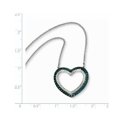 14K Weißgold Herzanhänger mit blauen und weißen Diamanten