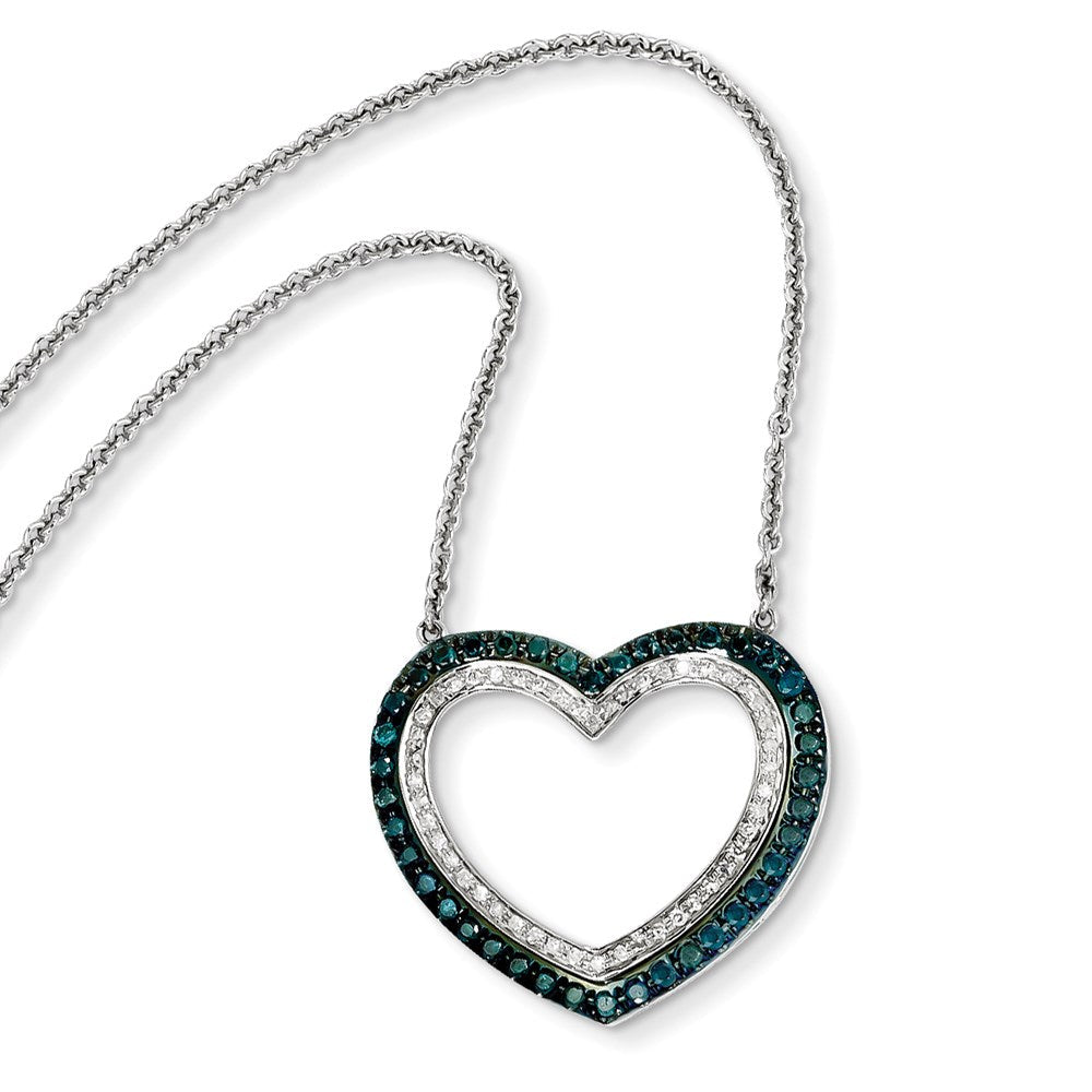 14K Weißgold Herzanhänger mit blauen und weißen Diamanten