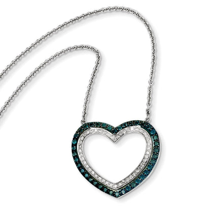 14K Weißgold Herzanhänger mit blauen und weißen Diamanten