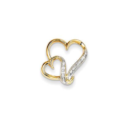 14K Gelbgold Doppelherz-Gleitanhänger mit echtem Diamant