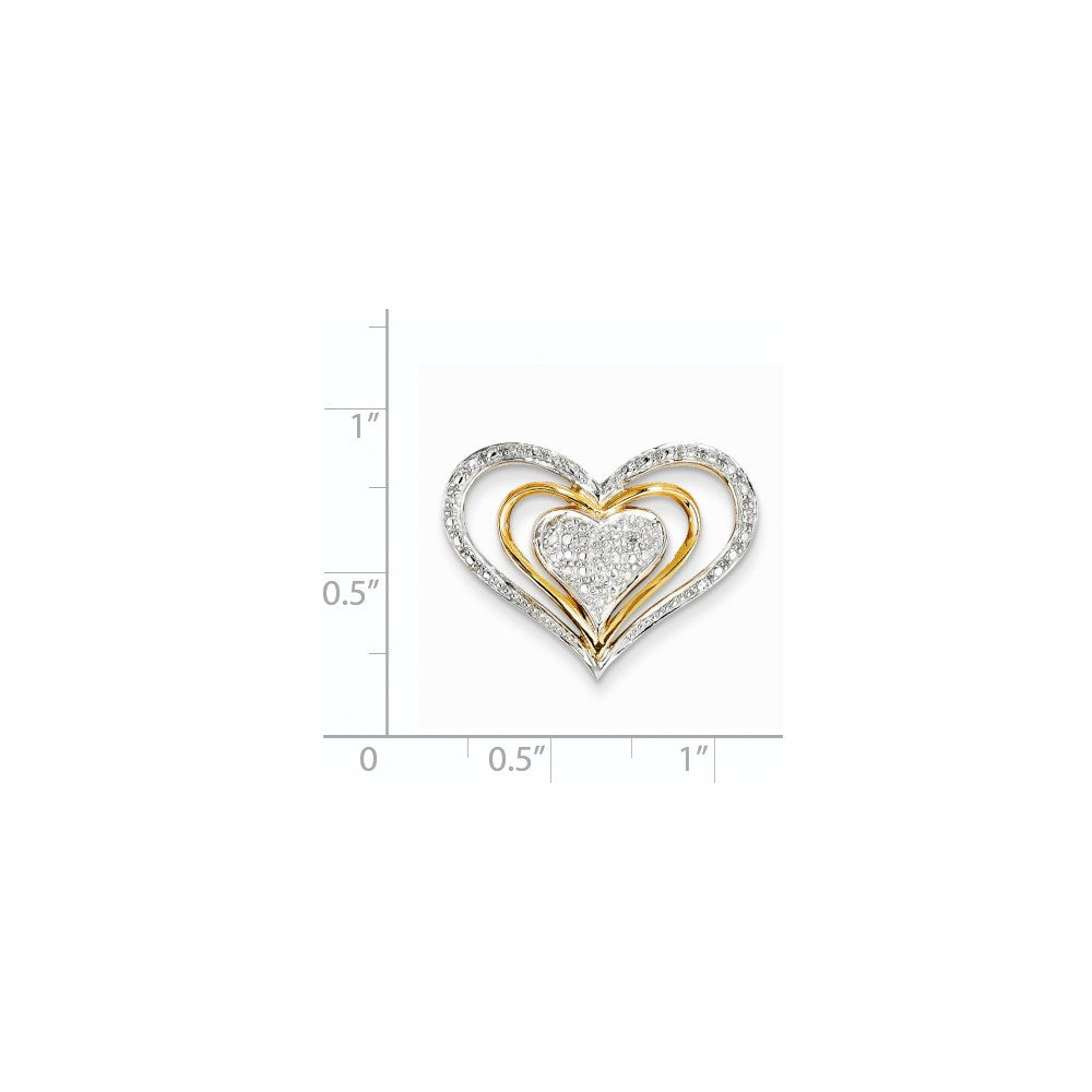 14K Gelbgold Echter Diamant Dreifachherz-Gleitanhänger