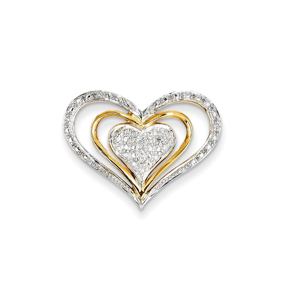 14K Gelbgold Echter Diamant Dreifachherz-Gleitanhänger