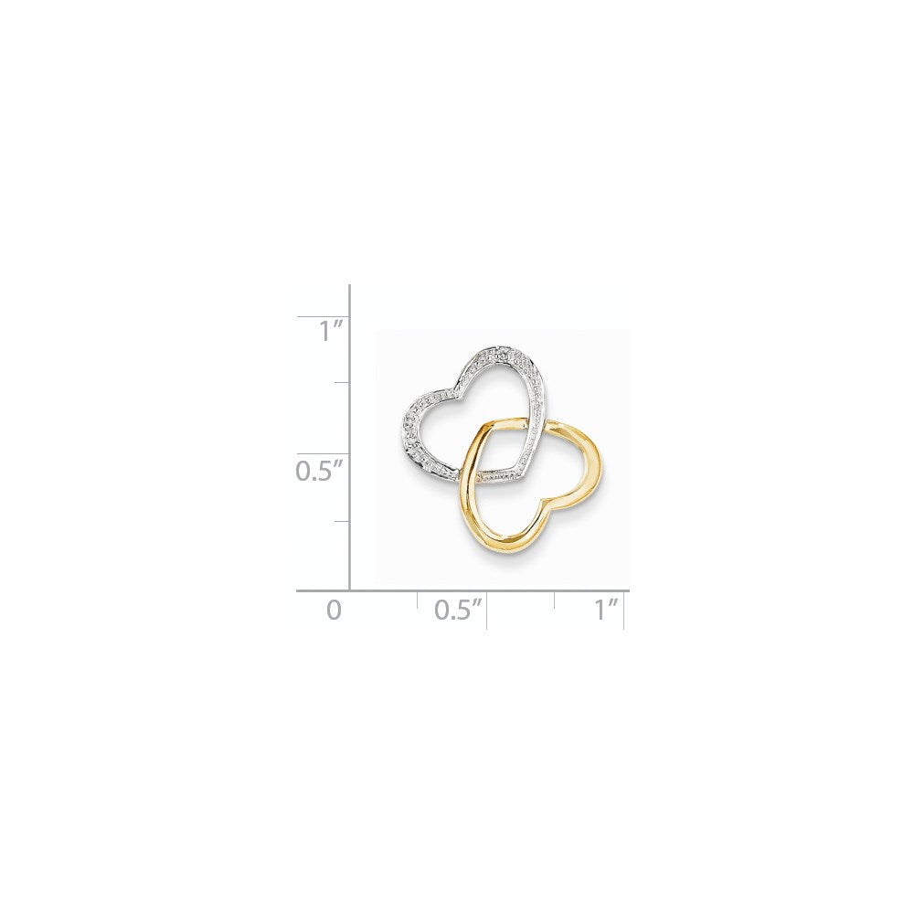14K Gelbgold Doppelherz-Gleitanhänger mit echtem Diamant