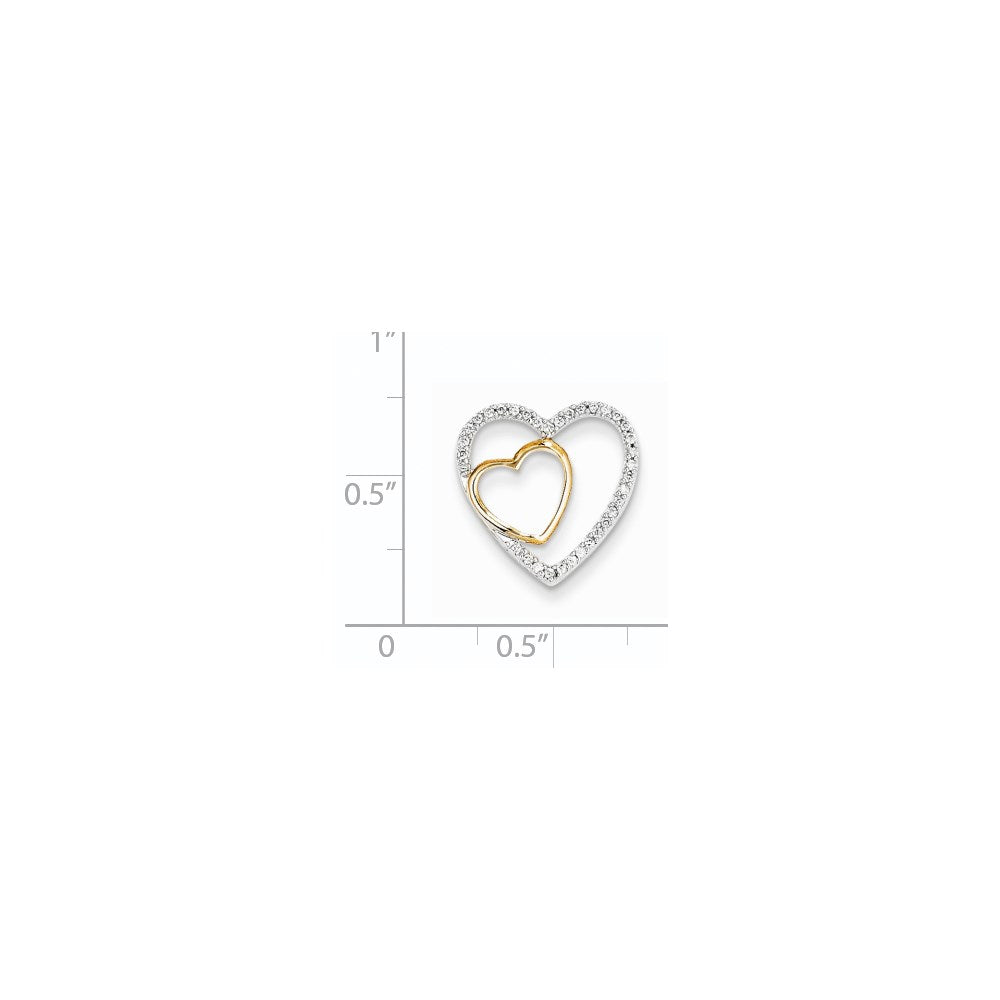 14K Gelbgold Echt Diamant Doppelt Herz Kette Anhänger