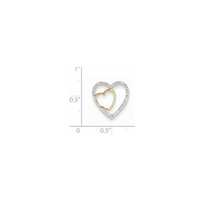 14K Gelbgold Echt Diamant Doppelt Herz Kette Anhänger