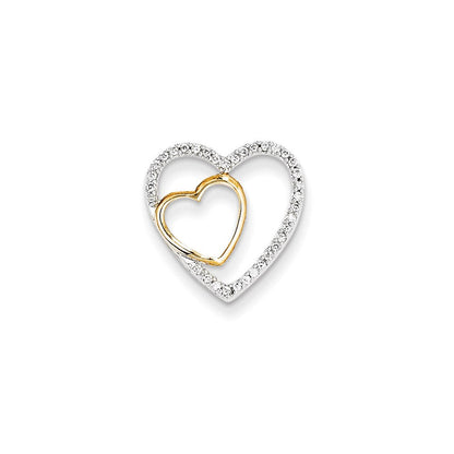 14K Gelbgold Echt Diamant Doppelt Herz Kette Anhänger