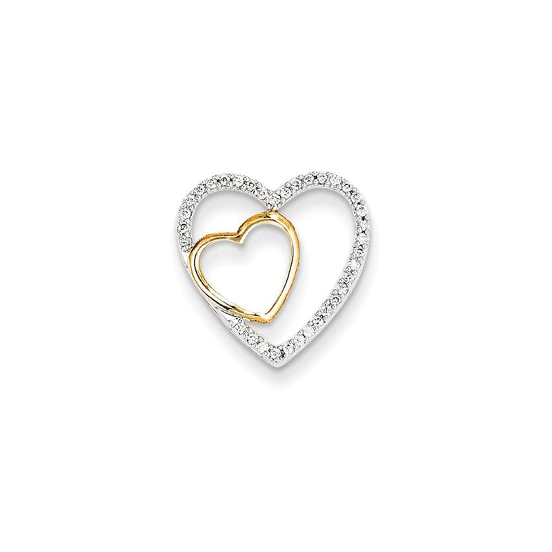 14K Gelbgold Echt Diamant Doppelt Herz Kette Anhänger