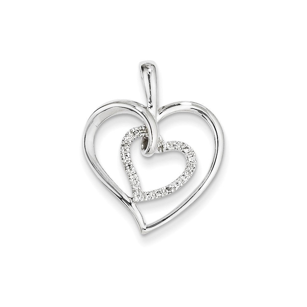 14K Weißgold & Echter Diamant Doppelherz-Anhänger