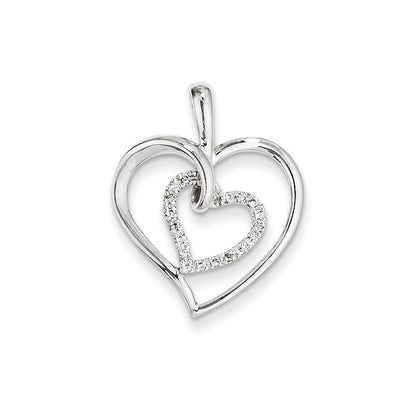 14K Weißgold & Echter Diamant Doppelherz-Anhänger