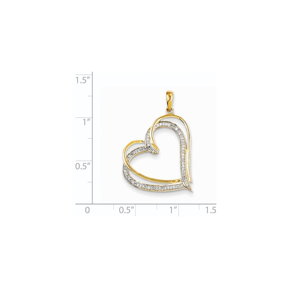 14K Gelbgold & Rhodium Herzanhänger mit echtem Diamant
