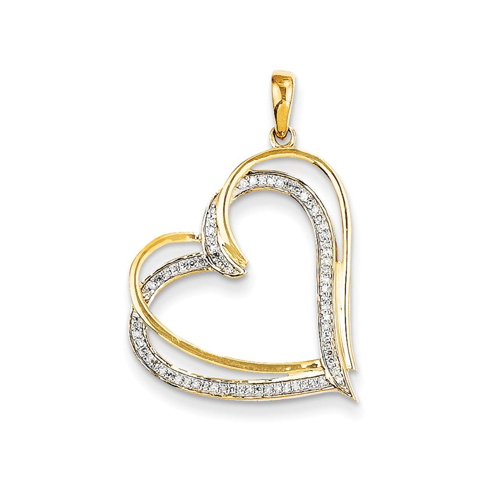 14K Gelbgold & Rhodium Herzanhänger mit echtem Diamant