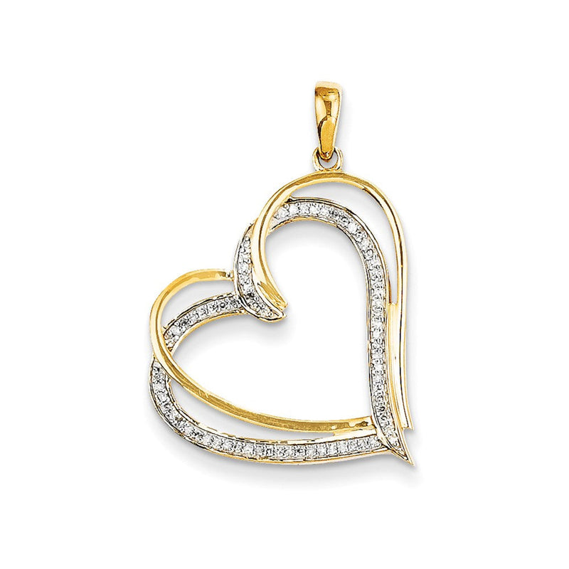 14K Gelbgold & Rhodium Herzanhänger mit echtem Diamant