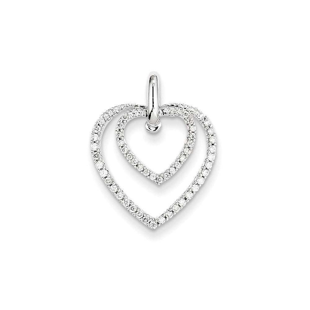 14K Weißgold Echtdiamant-Doppelherz-Anhänger