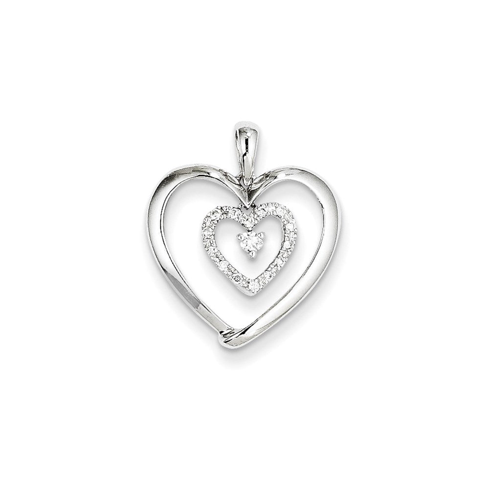 14K Weißgold Herz-Anhänger mit echten Diamanten, hängend