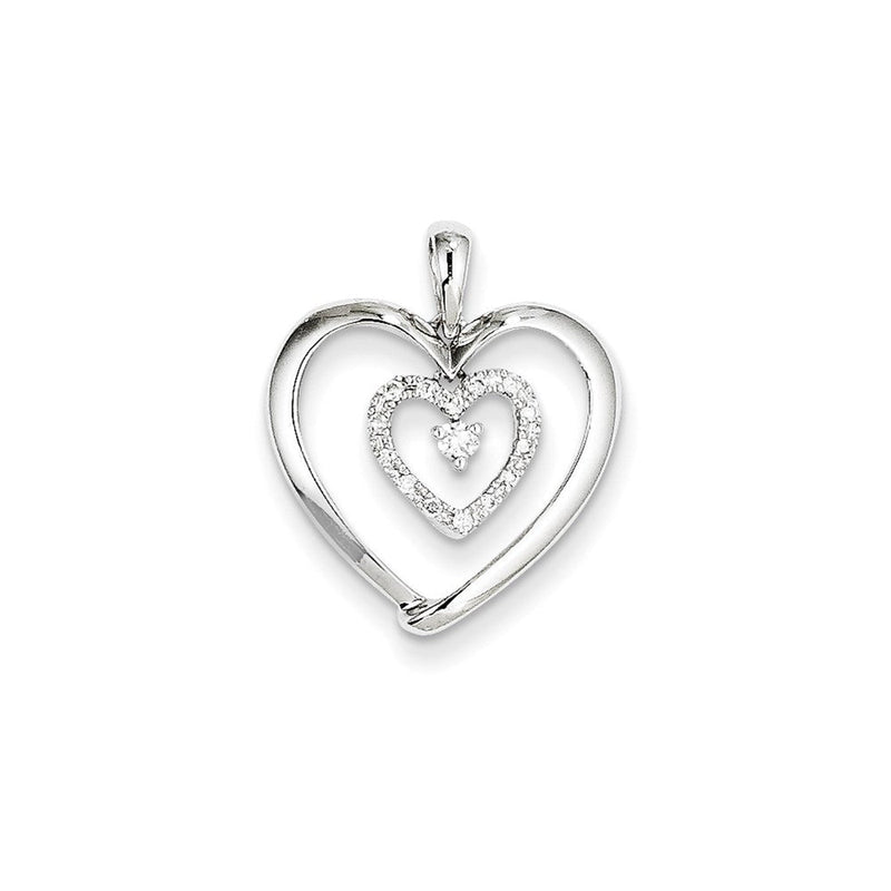 14K Weißgold Herz-Anhänger mit echten Diamanten, hängend