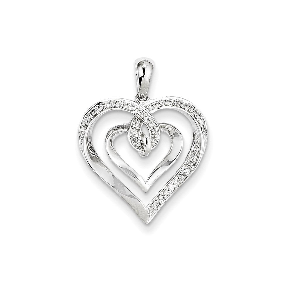 14K Weißgold Herzanhänger mit echten Diamanten