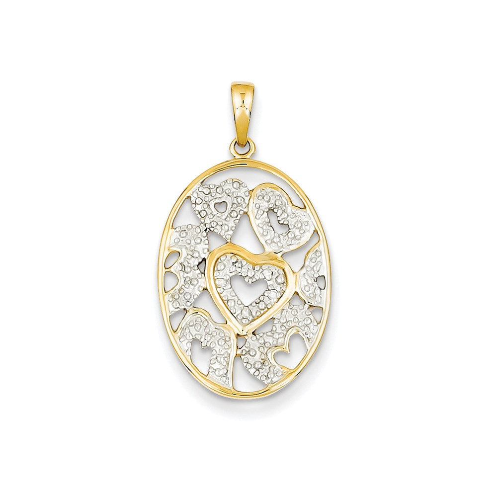 14K Gelbgold Echtdiamant-Herzen-im-Oval-Anhänger** Natürlicher, fließenderer Vorschlag: **14K Gelbgold Anhänger „Herzen im Oval“ mit echten Diamanten