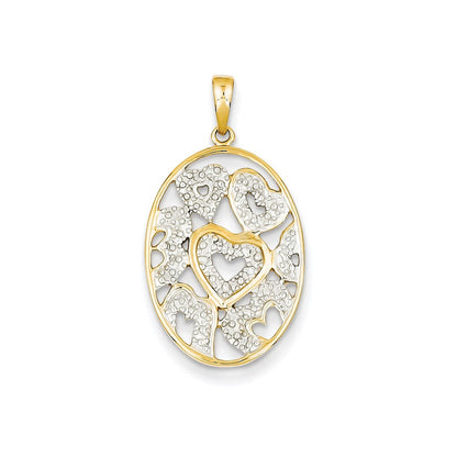 14K Gelbgold Echtdiamant-Herzen-im-Oval-Anhänger** Natürlicher, fließenderer Vorschlag: **14K Gelbgold Anhänger „Herzen im Oval“ mit echten Diamanten