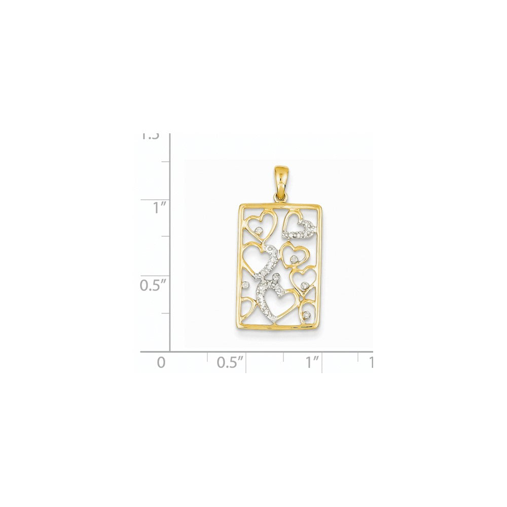 14K Gelbgold Anhänger mit echten Diamant-Herzen im Rechteck