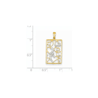 14K Gelbgold Anhänger mit echten Diamant-Herzen im Rechteck