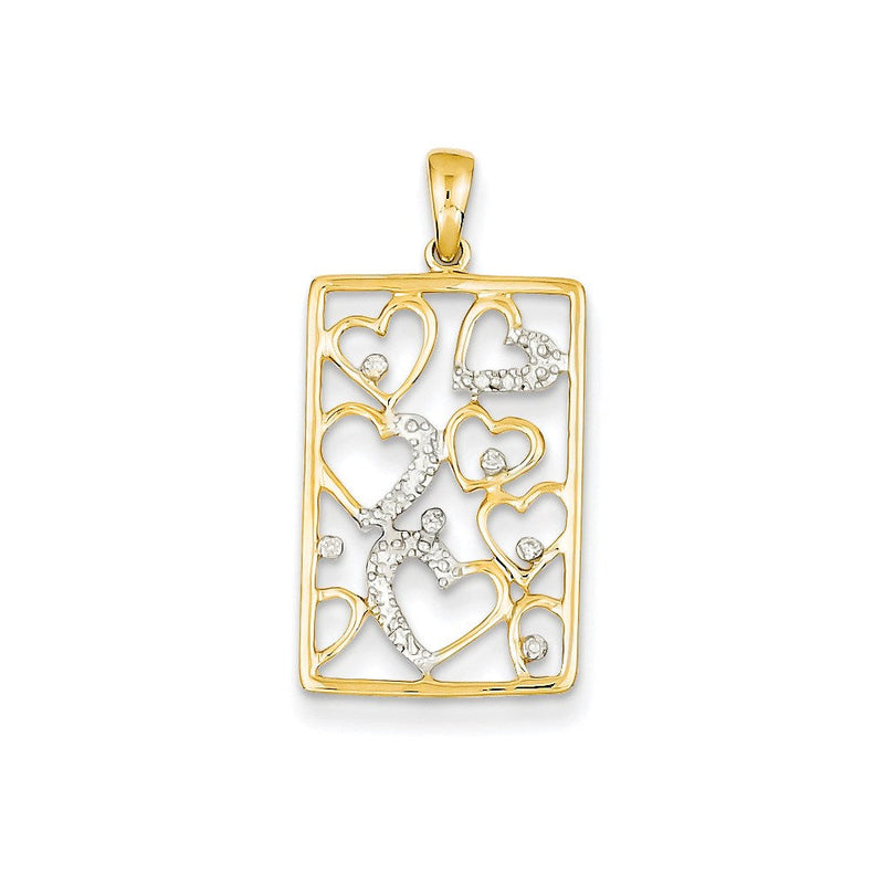 14K Gelbgold Anhänger mit echten Diamant-Herzen im Rechteck