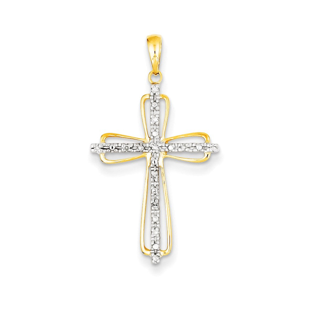 14K Gelbgold Kreuzanhänger mit echten Diamanten